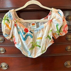 FARM Rio Women's Colorful Off-Shoulder Blouse tropical print size Small